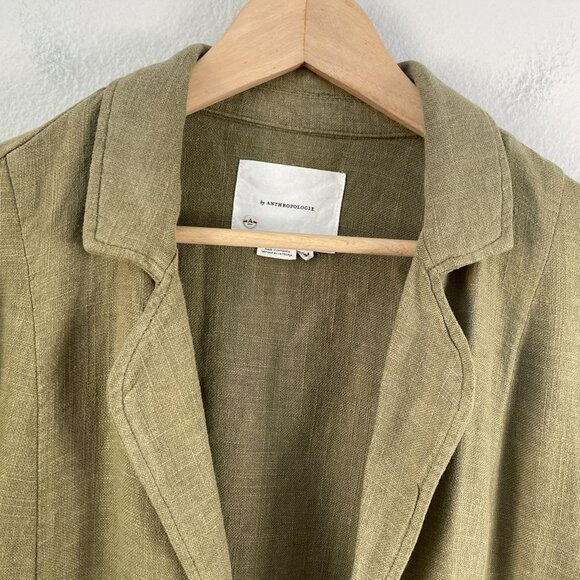 Anthropologie Womens 4 Olive Green Linen Blend Blazer Jacket - Picture 10 of 12